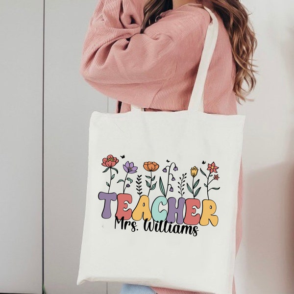 Personalised Teacher Bag, Custom Teacher Tote Bag, Any Name, Teacher Gift, retirement Gift for Teacher, Graduation