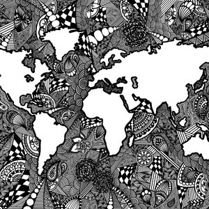 Téléchargement numérique de la carte du monde, Zentangle à motifs