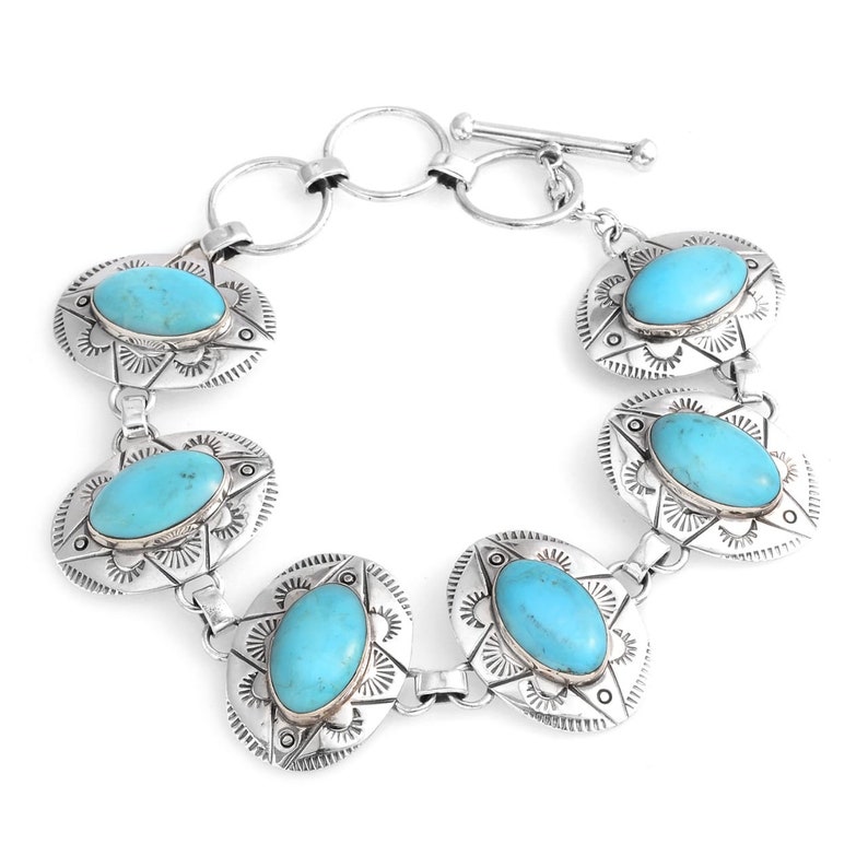 Turquoise Bracelet 12.60 ctw Kingman Turquoise Toggle Clasp Bracelet in 925 Sterling Silver 7-8Inch December Birthstone,Turquiose Bracelet