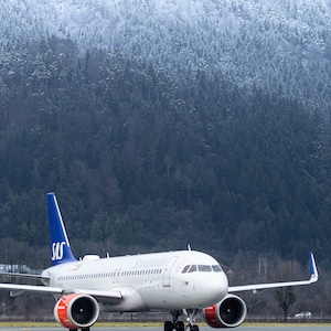 Airplane print, printable photo, aviation photography, aircraft SAS airlines Airbus A320, forest background, wall art, digital download