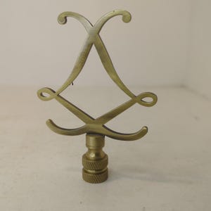 Vintage Solid Brass Lamp Finial 3.25" Ornate Script Flowing Top