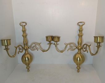 Pair  Of Colonial Brass Two arms Scones Candle Holder Vintage