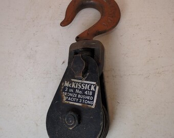 Polia de desvio vintage McKissick com gancho, 3" nº 418, capacidade de 3 toneladas.
