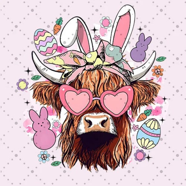 Easter Highland Cow png Digital Download, Easter Bunny Shirt Design, Happy Easter Day, Cow Lover Gift, Easter Egg Hunting png