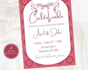 Pink Cielito Lindo Baby Shower Invitation Card,Template For Girl, Editable Mexican Theme Baby Shower Invite, Papel Picado Invitation Canva
