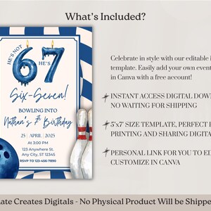 Bowling Birthday Invitation, Boys 67 Birthday Party, Six Seven 7th Birthday Invitation, Bowling Party Invite, Six Seven Meme, Dark Blue