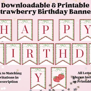 Berry First Birthday Party Banner, Printable Strawberry BDay Banner Template, Editable DIY Party Decor, Matching Banner, Berry 1st Birthday