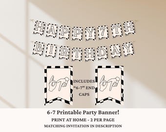 Six Seven Birthday Banner, 67 Birthday Party Decorations, 6-7 Boys 7th Black Birthday, Trendy 7th Birthday Party Banner
