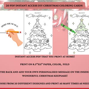 Printable Coloring Cards, 20 Printable Christmas Cart Kit, Christmas Card Bundle for Kids, Printable Holiday Cards for Students