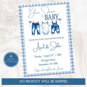 Blue Jean Baby Shower Invitation, Denim Baby Shower Invite, Blue Jean Boy Party, Blue Jean Baby Shower Invites, Editable Printable Template