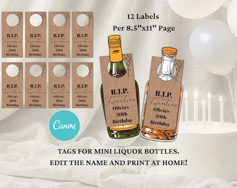 RIP 20's Party Favors, Death To My Twenties Mini Schnapsflaschenetiketten, Death To My Jugend, RIP Twenties, 30