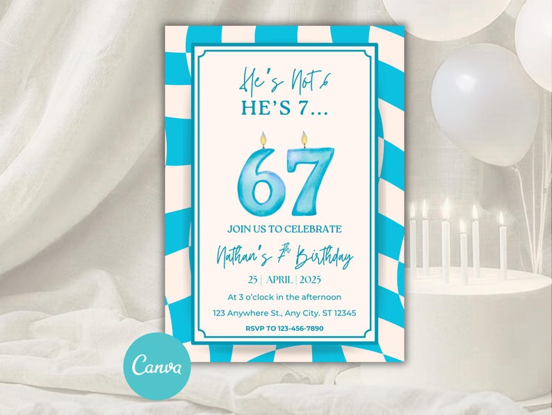 Six Seven Birthday Invitation, 67 Birthday Party, Six Seven Birthday Boys 7th Birthday Invitation, Trendy 7th Birthday, Six Seven Meme