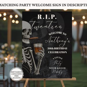 RIP Twenties Men's 30th Birthday Invitation, RIP Youth, Death to his 20s Invite, Men's Whiskey 30th Death to My Youth Party, Canva Template