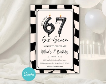 Six Seven Birthday Invitation, 67 Birthday Party, Six Seven Boys 7th Birthday Invitation, Trendy 7th Birthday, Six Seven Meme, Black Invite