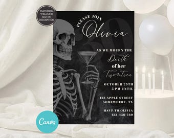 RIP 20s - Women's 30th Birthday Invitation, R.I.P Youth, Death to 20's Invite, Death to My Youth Party, Death To My Twenties, Canva Template