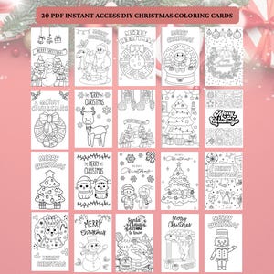 Printable Coloring Cards, 20 Printable Christmas Cart Kit, Christmas Card Bundle for Kids, Printable Holiday Cards for Students