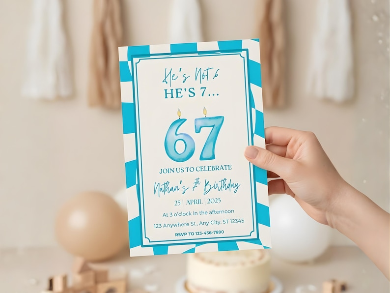 Six Seven Birthday Invitation, 67 Birthday Party, Six Seven Birthday Boys 7th Birthday Invitation, Trendy 7th Birthday, Six Seven Meme