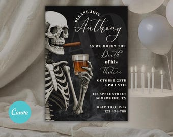 RIP 30’s - Men's 40th Birthday Invitation, RIP Thirties, Death to his 30s Invite, Men's Whiskey 40th Death to My Youth Party