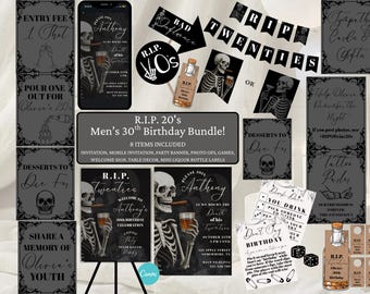 RIP 20's Party Bundle, Death To My Twenties Invitation, Men's 30th Birthday Bundle, Death To My Youth Party Games, Death To My 20's Bundle