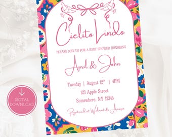 Pink Cielito Lindo Baby Shower Invitation Card,Template For Girl, Editable Mexican Theme Baby Shower Invite, Papel Picado Invitation Canva