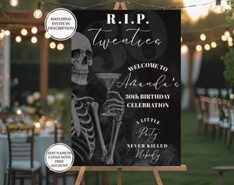 RIP 20s Welcome Sign, Death To My Youth Halloween Banner, Spooky 30th Birthday Party Sign, Gothic Funeral Birthday Sign, Canva Template