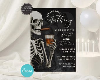 RIP 20’s - Men's 30th Birthday Invitation, RIP Youth, Death to his 20s Invite, Men's Whiskey 30th Death to My Youth Party, Template m20s