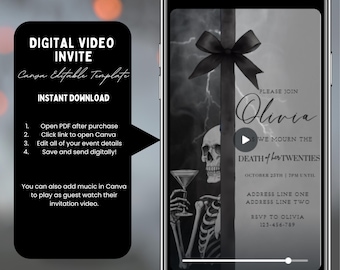 Death to My 20s Digital Halloween Video Invitation, Spooky Birthday Party Text Invite, Gothic Halloween 30th Birthday Mobile Download