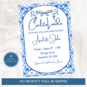 Blue Cielito Lindo Baby Shower Invitation, Boys Pink Mexican Baby Shower Invitation, Papel Picado Invite, Pink Talavera, Editable Template