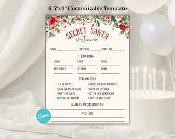 Christmas Wish List Printable, Adult Christmas List, Coworker Secret Santa Survey, Employee Appreciation Holiday Wishlist, Edit With Canva