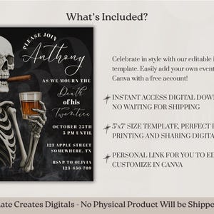 RIP 20s Invitation for Him, Men Death to my Youth Invite Cigar, Gothic  Funeral 30th Birthday Invitation, Death To My Youth, Canva Template