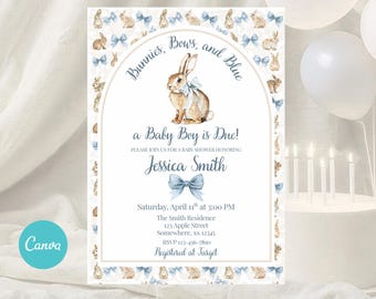 Easter Baby Shower Invitation, Bunny Baby Shower, Boys Blue Baby Shower Invite, Some Bunny Sweet, Spring Baby Shower, Vintage Bunny Rabbit