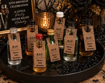 RIP 20's Party Favors, Death To My Twenties Mini Liquor Bottle Labels, Death to my Youth, RIP Twenties, 30th Birthday Party Gifts for Guest