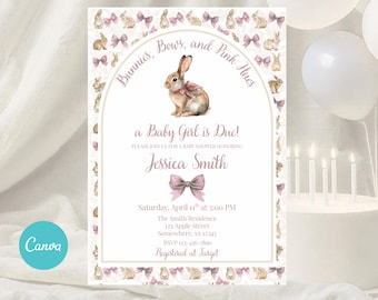 Easter Baby Shower Invitation, Bunny Baby Shower, Girls Pink Baby Shower Invite, Some Bunny Sweet, Spring Baby Shower, Vintage Bunny Rabbit