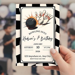 Bowling Birthday Invitation, Kids Birthday Party Invite, Kids Birthday Ideas, Retro Birthday Party at Bowling Alley, Checkered Print BDay