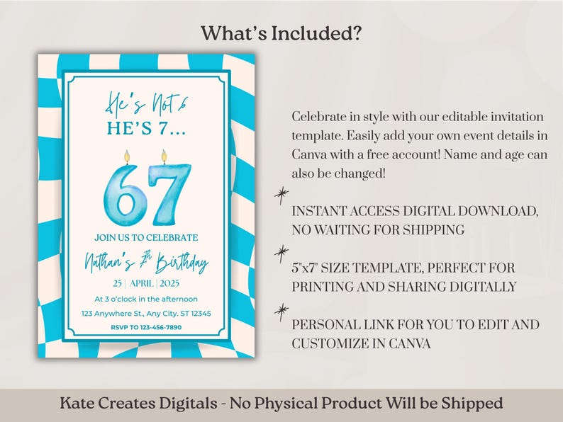 Six Seven Birthday Invitation, 67 Birthday Party, Six Seven Birthday Boys 7th Birthday Invitation, Trendy 7th Birthday, Six Seven Meme