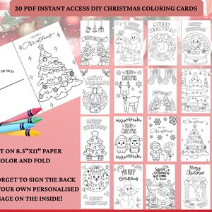 Printable Coloring Cards, 20 Printable Christmas Cart Kit, Christmas Card Bundle for Kids, Printable Holiday Cards for Students