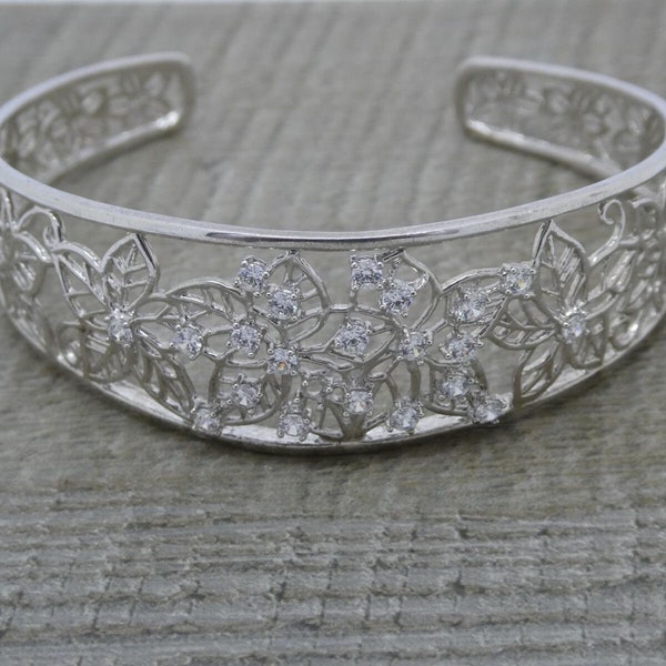 Superbe bracelet manchette en argent sterling 925 avec diamants DQCZ 7,5 pouces 16 g