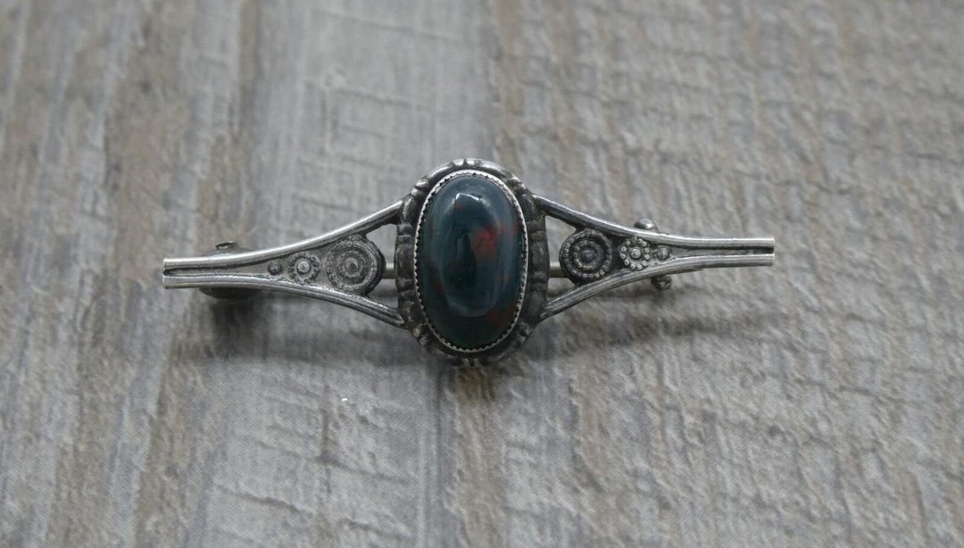 Broche Vintage En « Agate » De Verre Cornaline Et Argent - Croix Celtique/maltaise, Occasion