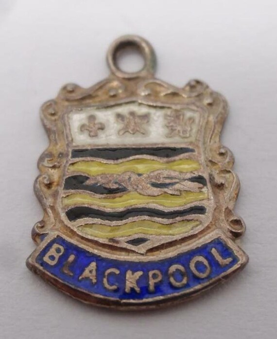 Sterling Silver Charm Enamel Shield Charm Blackpool England Charm England Souvenir Vintage Blackpool Tower Charm