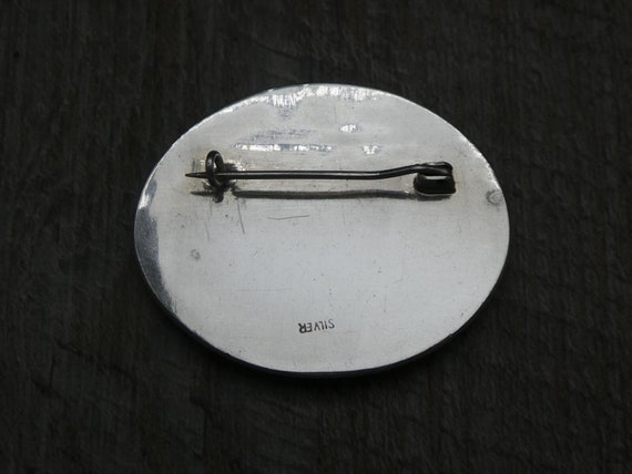 Vintage Sterling Silver Chinese Symbol Oval Black… - image 4