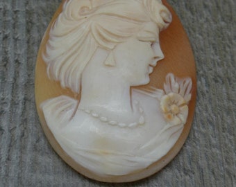 Schöne Vintage geschnitzte natürliche Muschel Kamee einer Dame 4,5 cm x 3,4 cm ZH88 1970er Jahre