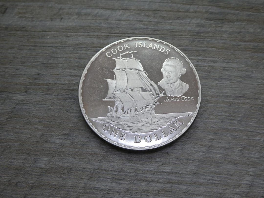 1970 New Zealand Captain James Cook Cook Islands Proof One Dollar Coin ...