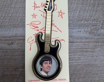 Original Vintage George Harrison Beatles Guitar Shaped Pin Badge Invicta