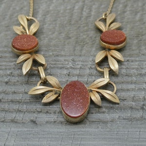 Stunning Vintage Vandell 12K Gold Filled Sandstone Pendant 16&quot; Necklace c1970&#39;s