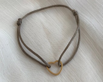Bracelet AURIANE, coeur en acier inoxydable doré sur cordon
