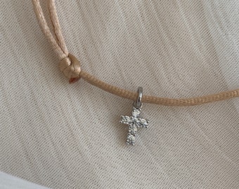 Bracelet GABRIELLA, Bracelet sur cordon, croix en argent 925