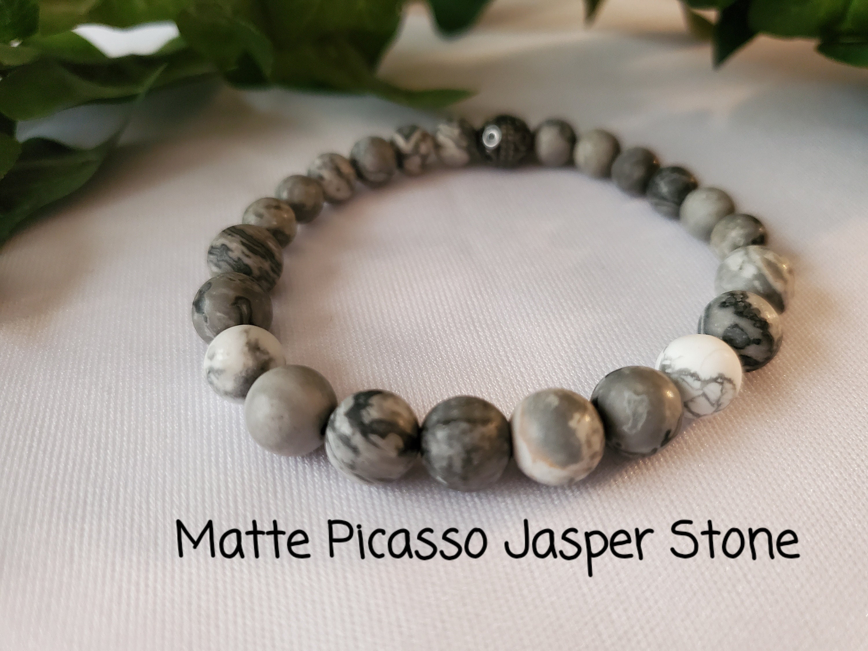 Natural Picasso Jasper Energy Healing Stone Beads Beaded Stretch Bracelet 7" 