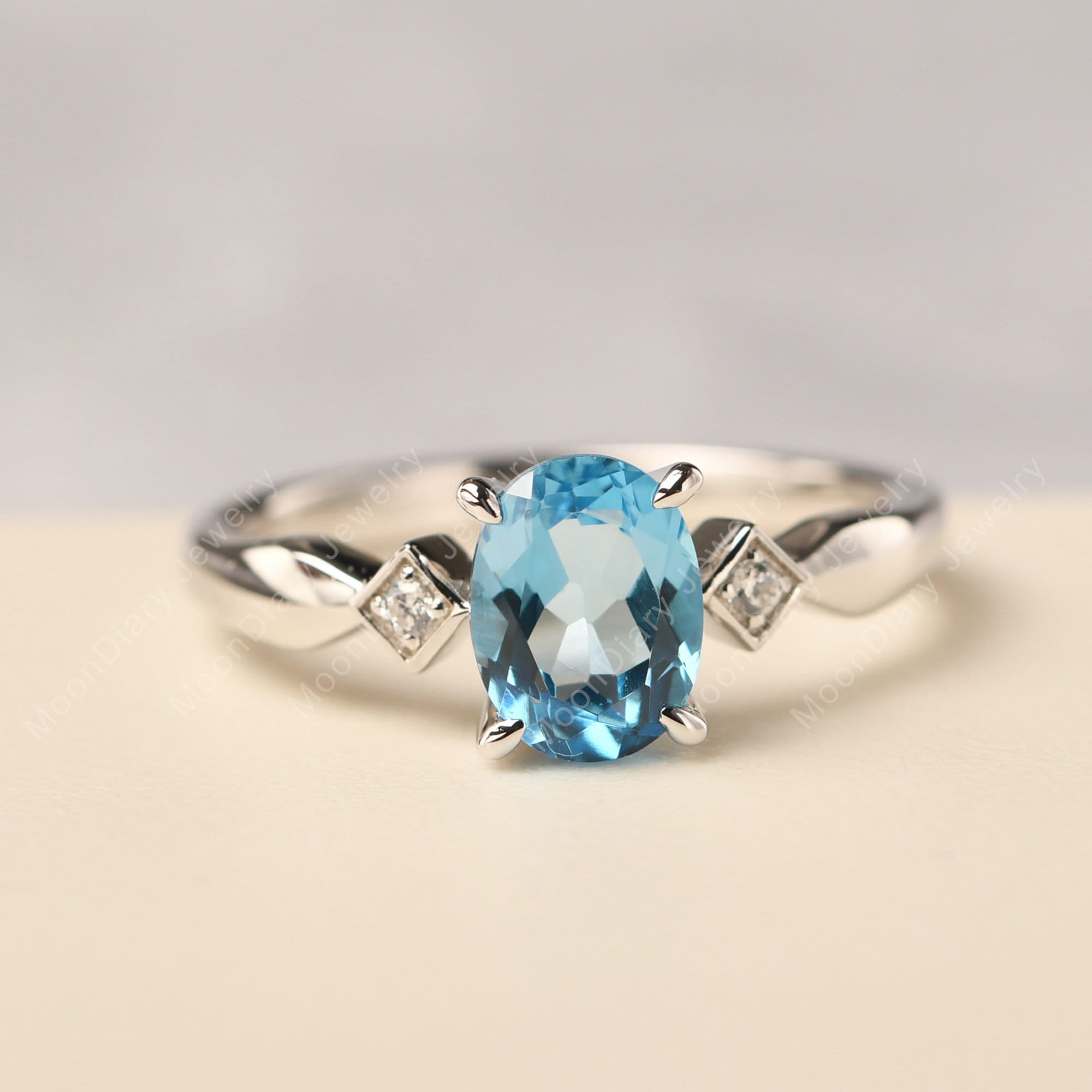 Swiss Blue Topaz Engagement Ring Oval Cut Light Blue Gemstone Etsy