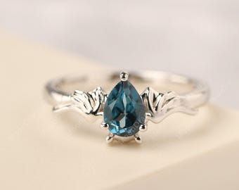 Bat engagement ring silver London blue topaz wedding ring