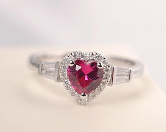 14k solid gold ruby ring July birthstone heart cut red gemstone gorgeous cocktail ring for women